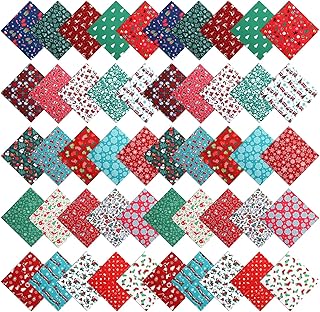 50 Pcs 8 x 8 Inches/ 20 x 20 cm Christmas Fabric Squares Christmas Fabric 25 Different Patterns Fabric Scraps Quilting Craft Fabric Patchwork Fabric Bundles for Sewing Crafting DIY Supplies