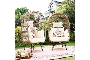 NICESOUL® Pair of Stationary Wicker Egg Patio Chairs with Legs