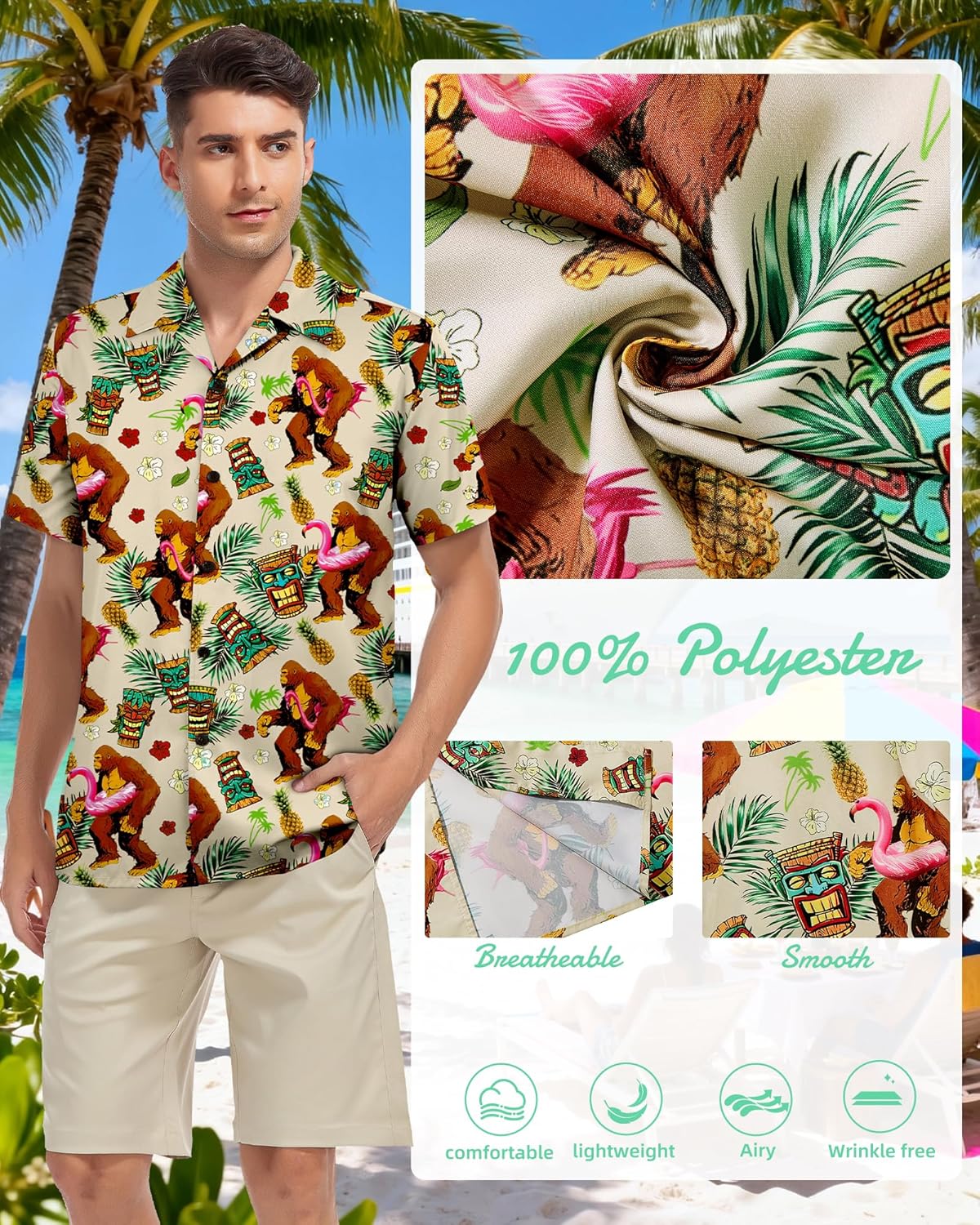 Zando 80s 90s Hawaiian Shirts for Men - Funny Retro Short Sleeve Button Down Outfit Top for Themed Party Disco Summer Beach - Image 4