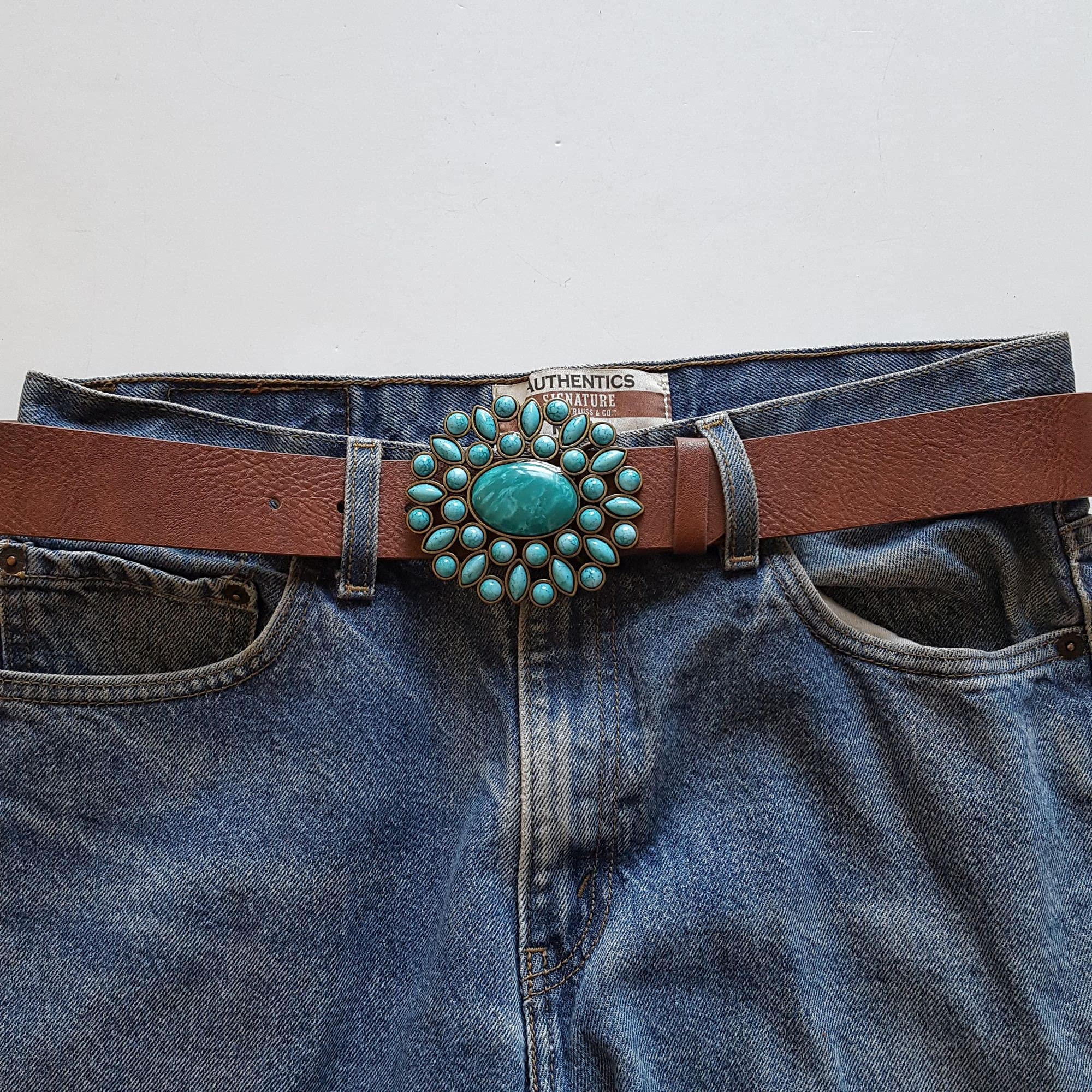 Axesoria Trendy Turquoise Buckle Belt Brown S