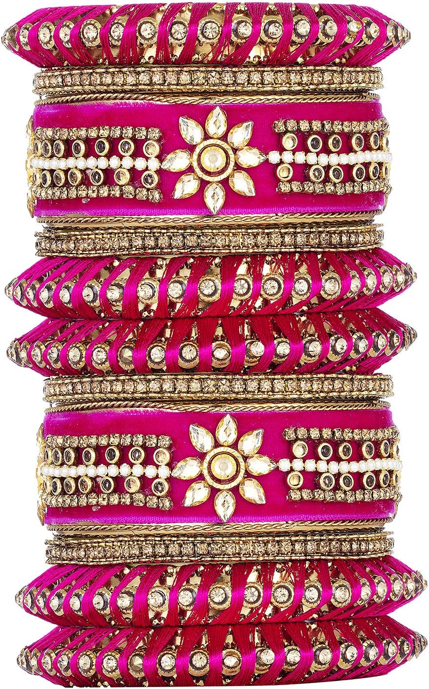 Aheli Wedding Party Designer Velvet Faux Stone Studded Bridal Bangle Set Chuda with Hangings Indian Traditional Ethnic Fashion Jewelry Gift for Women - Image 7