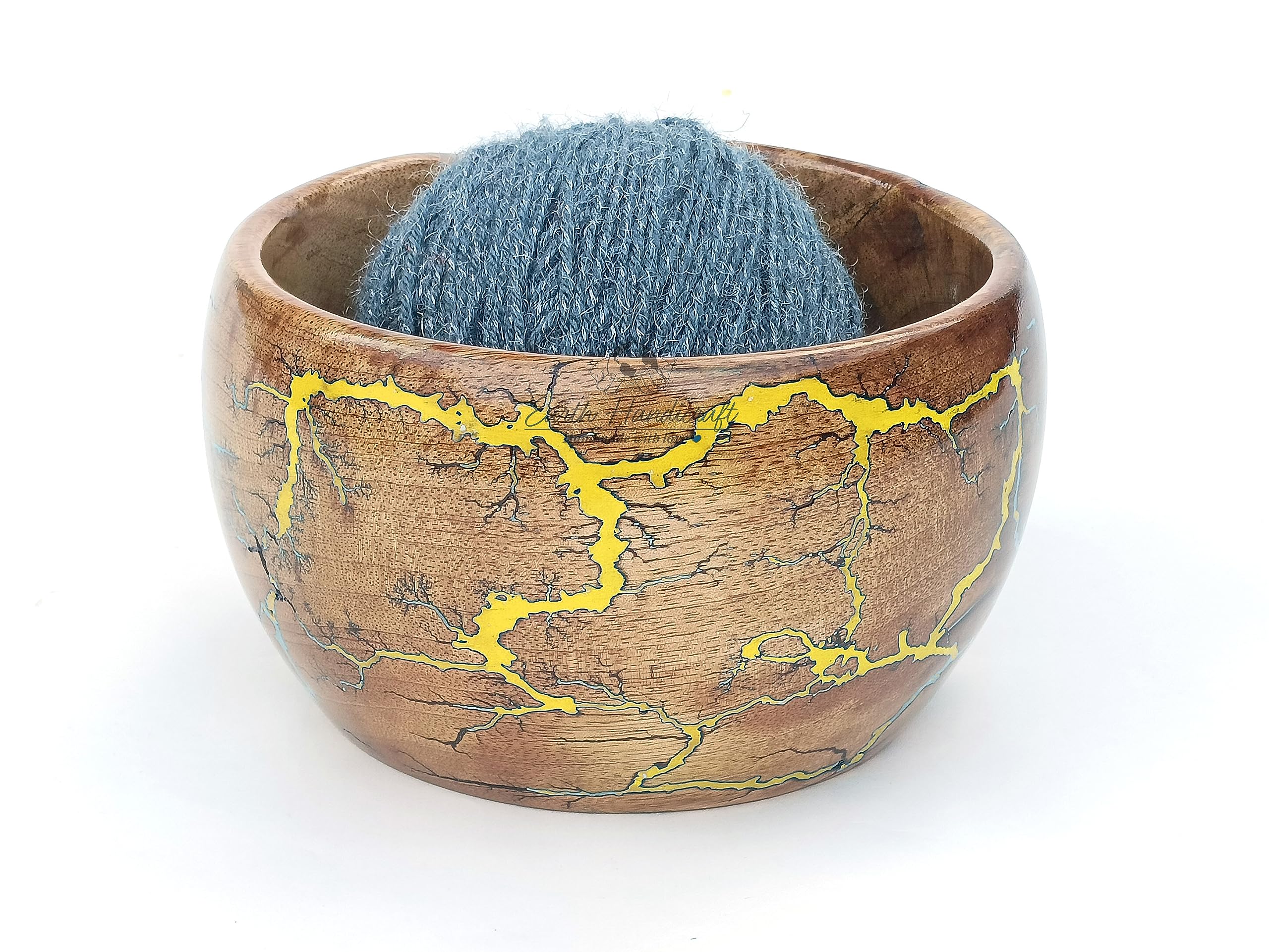 Bol en bois pour crochet grand distributeur de fil jaune