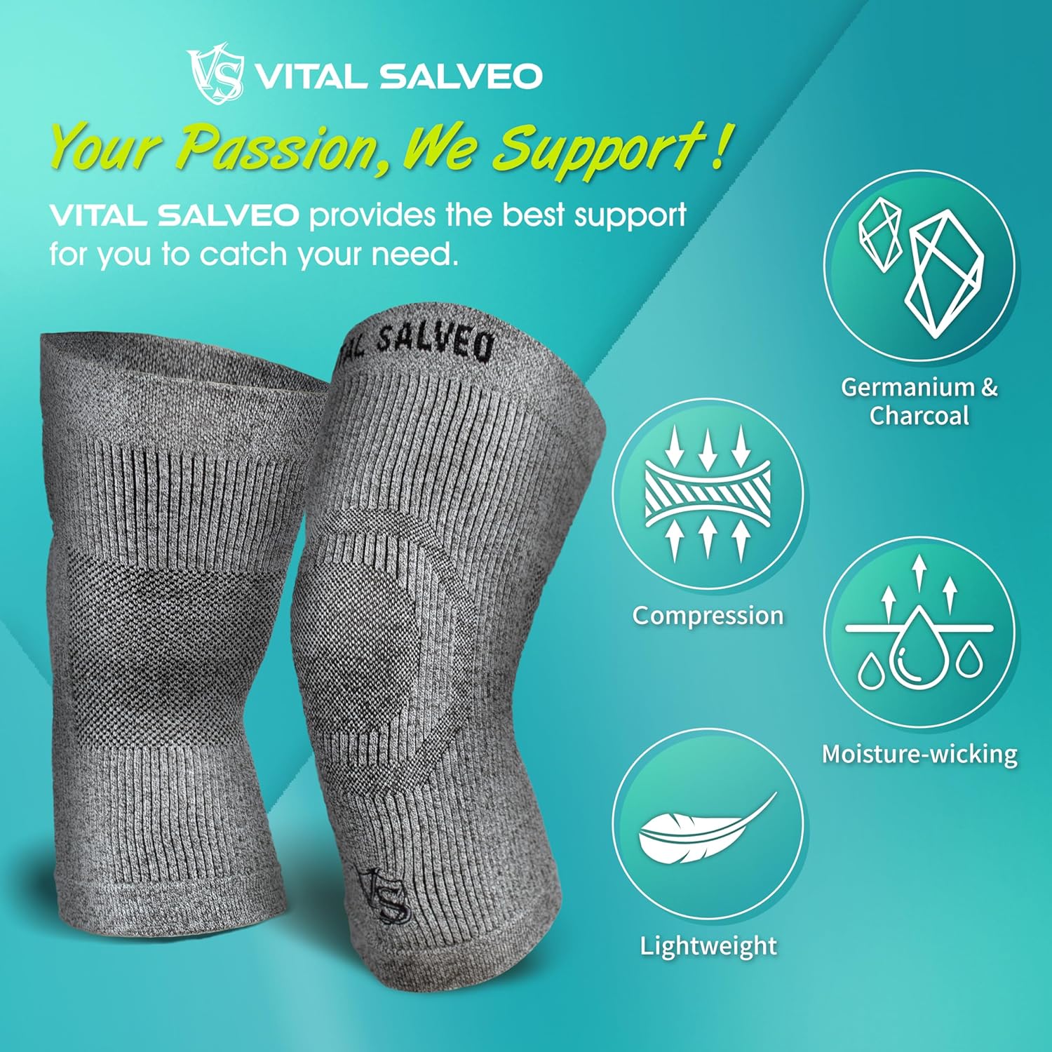 VITAL SALVEO-Compression Recovery Knee Sleeve/brace C3-COMFORT, Pain Relief, Protects Joint - Ideal for Sports and Daily Wear(1 Pair)/XL