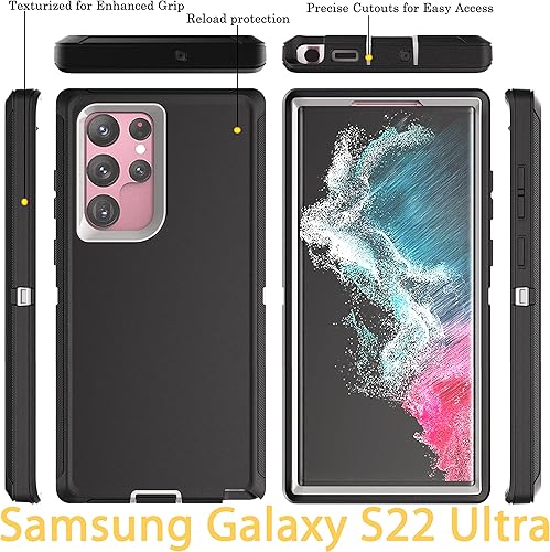 Miniatura 34 de YmhxcY Funda para S22 Ultra, funda duradera de 3 capas a prueba de caídas, a prueba de golpes, protección contra caídas, funda protectora de goma