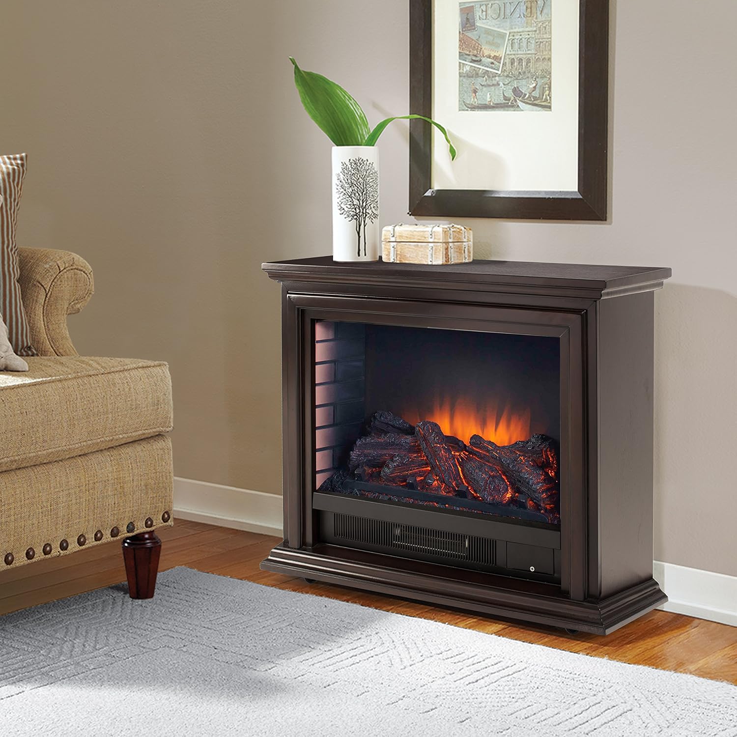 Pleasant Hearth Espresso Sheridan Mobile Infrared Fireplace