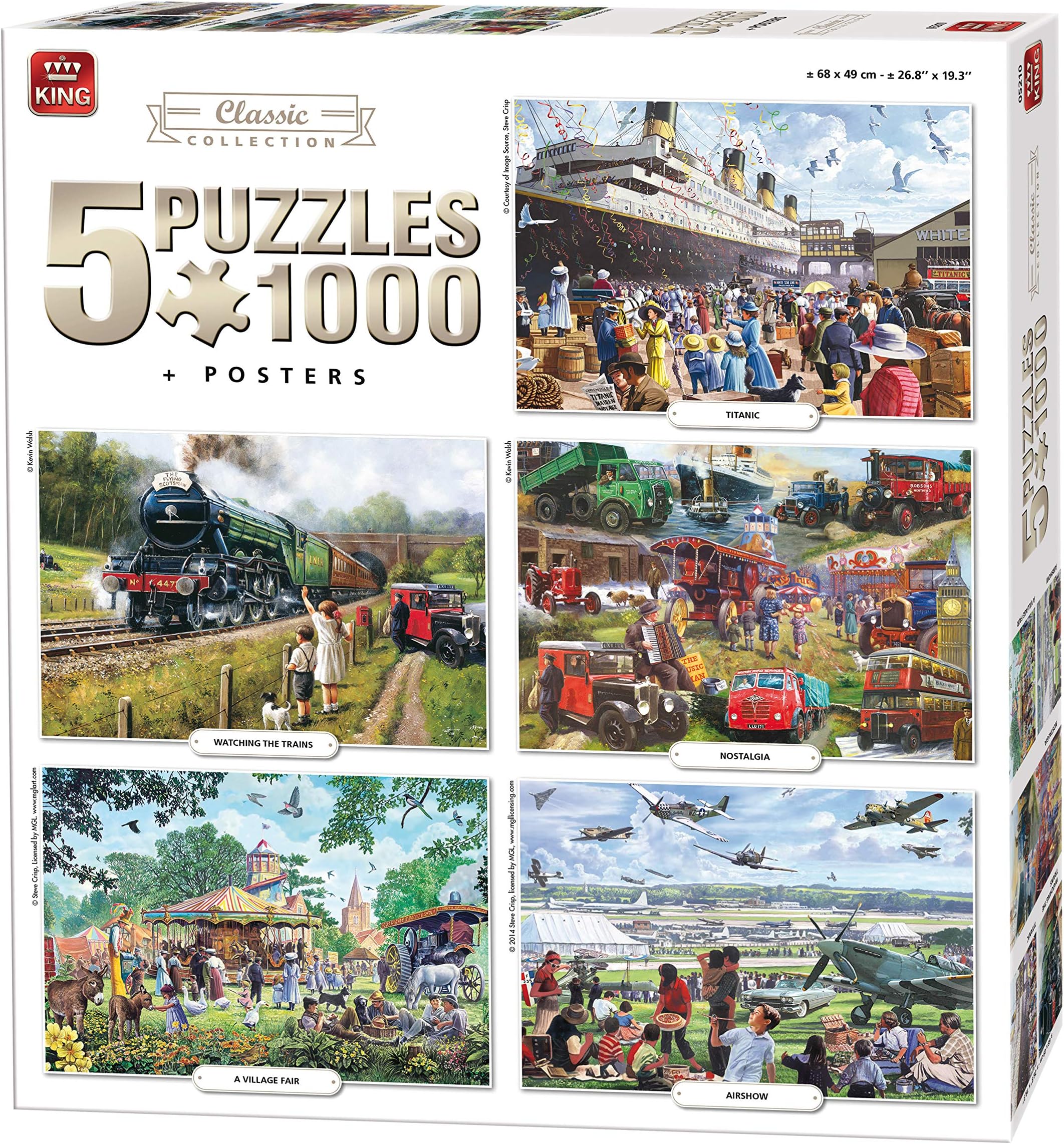King 5210 5 Classic Collection 5 in 1 Jigsaw Puzzles - 5 x 1000-Piece Puzzle, 68 x 49 cm, Posters Included