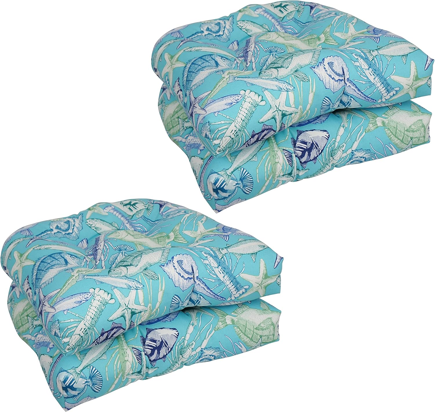 Blazing Needles Outdoor Rounded Back Chair Cushion,Daytrip Reef, 19" x 19" 4 Count