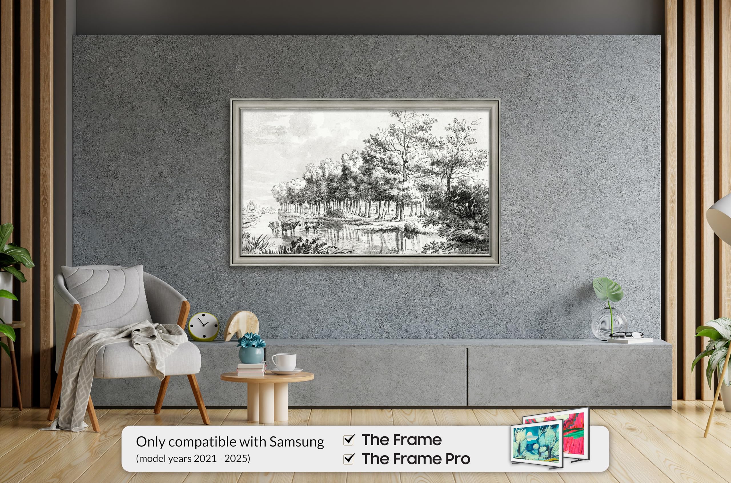 Industrial Nickel 43" Slim Deco TV Frame - Compatible ONLY with Samsung The Frame TVs (Fits 2021-2025, LS03A, LS03B, LS03C, LS03D, LS03FA)