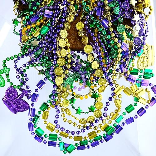 Miniatura 6 de GiftExpress 100 collares de cuentas metálicas de Mardi Gras para recuerdos, desfile de Año Nuevo, celebraciones del día de San Patricio,