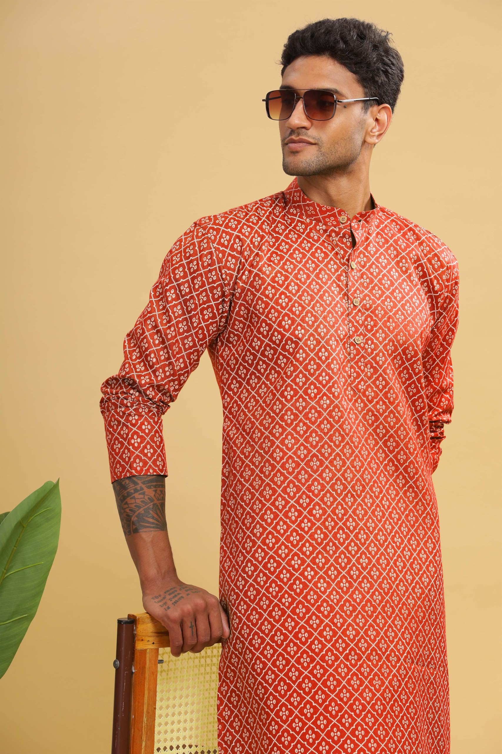 BE ACTIVE Men's Cotton Regular Kurta (C-399-2_L_Red) - Image 2 thumbnail