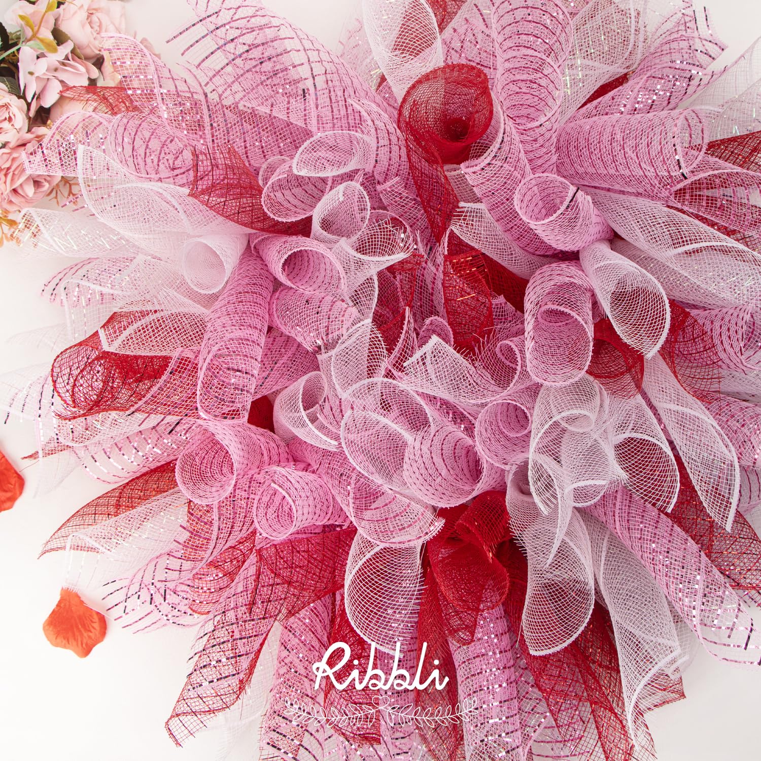 Ribbli Red Metallic Mesh Ribbon,10 inch x 30 feet(10Yard), Red with Red Foil, Mesh Ribbon for Wreaths Swags and Christmas Tree Decoration