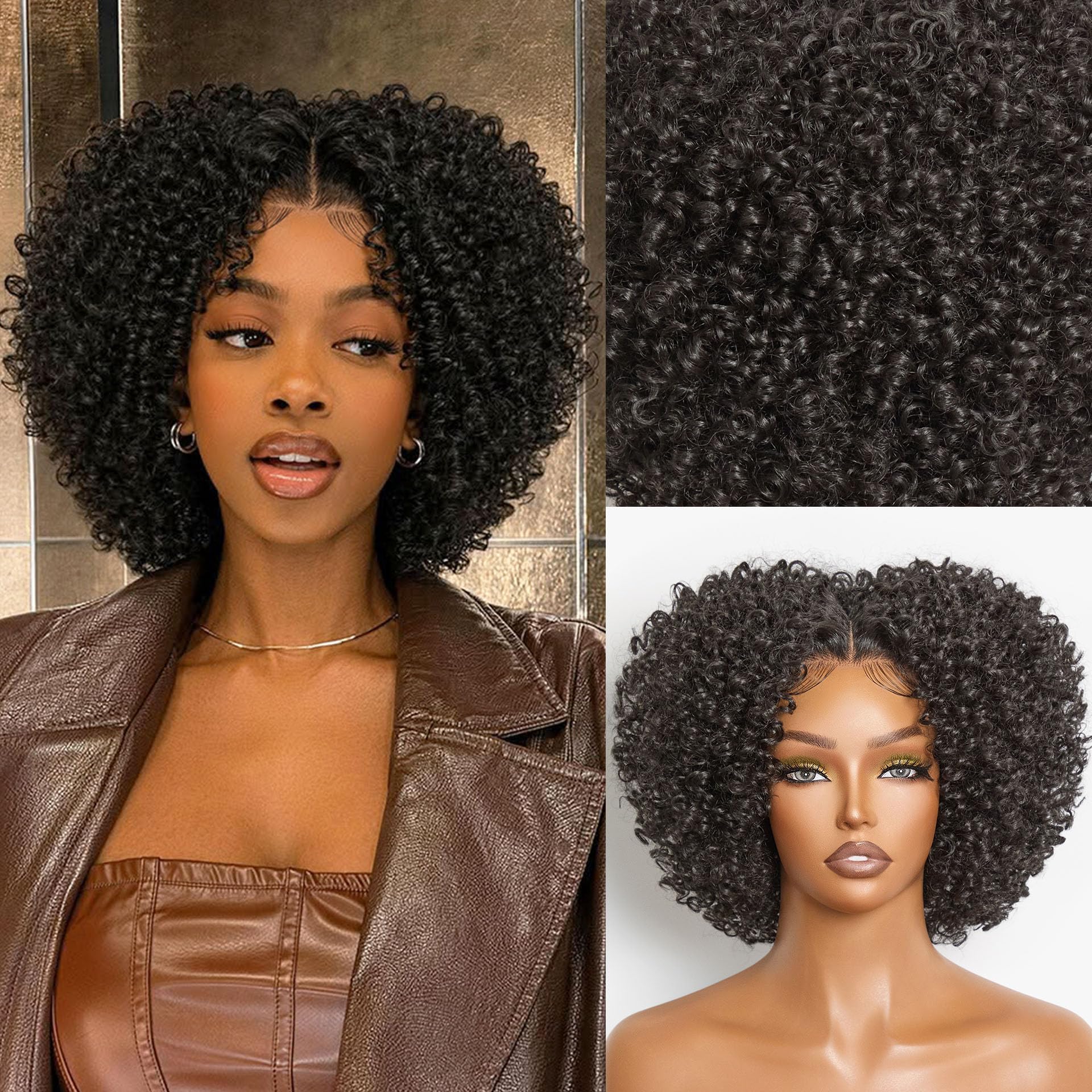 Frodio Short Jerry Curly Wig 10 Inches Glueless Wig Natural Black