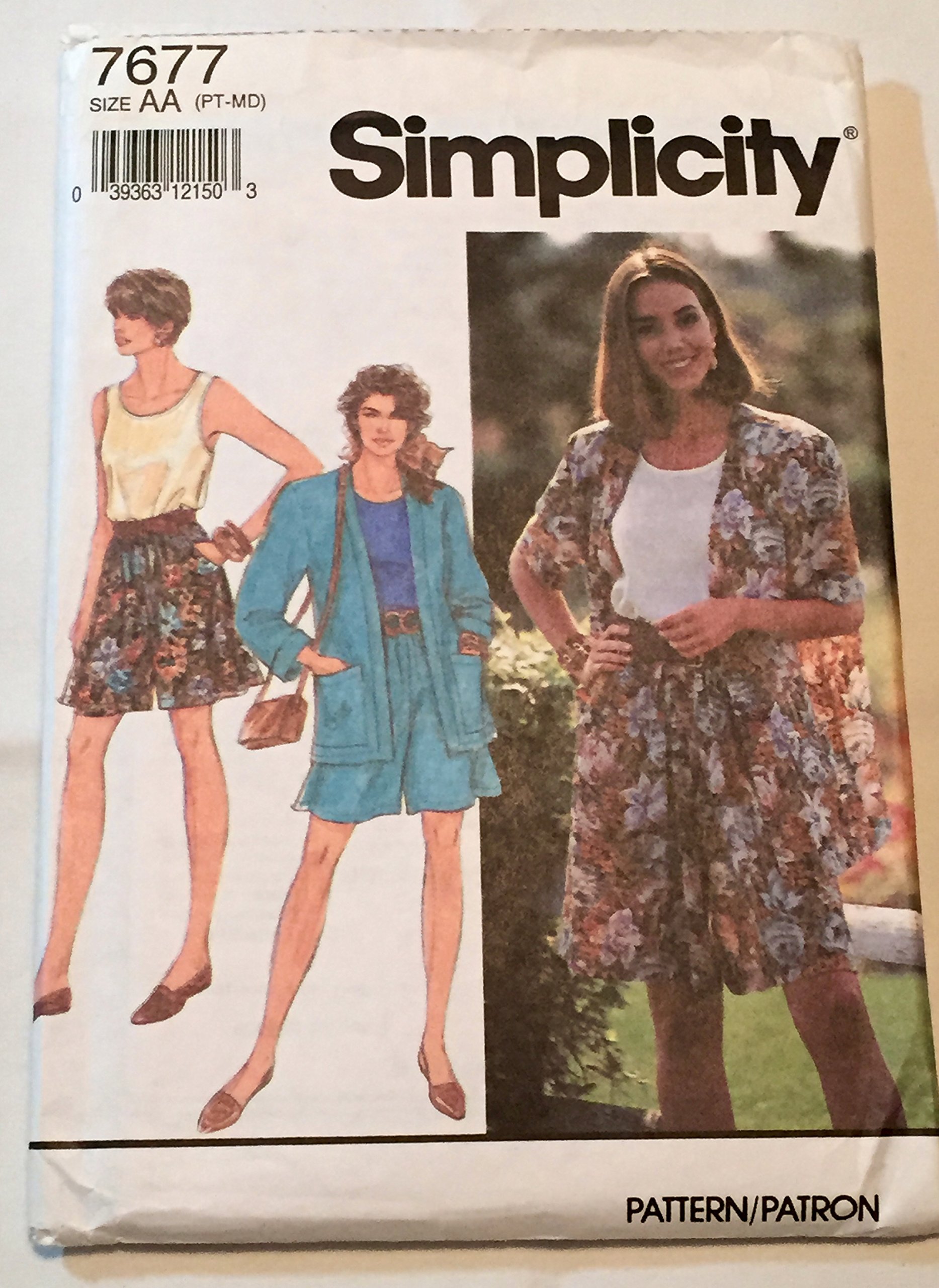 Simplicity 7677 Misses' Shorts, Top and Unlined Jacket Size PT-MD