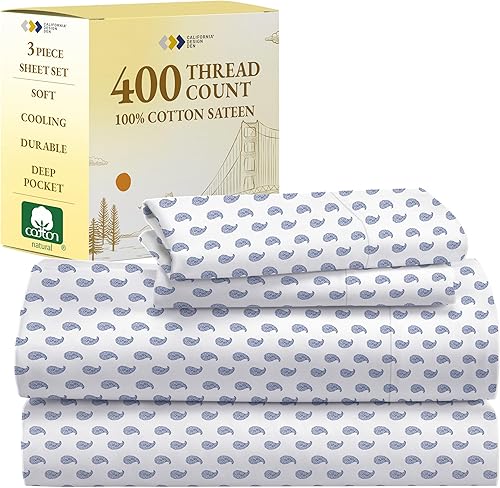 Vista 295 de Juego de sábanas de 400 hilos y 6 piezas, tamaño King, con 4 fundas de almohada, ropa de cama de 100 % algodón con tejido satinado, color azul 12