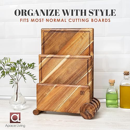 Miniatura 4 de Apace Living Premier Collection - Organizador de tablas de cortar de madera de acacia maciza con latón, estante para tabla de cortar de cocina