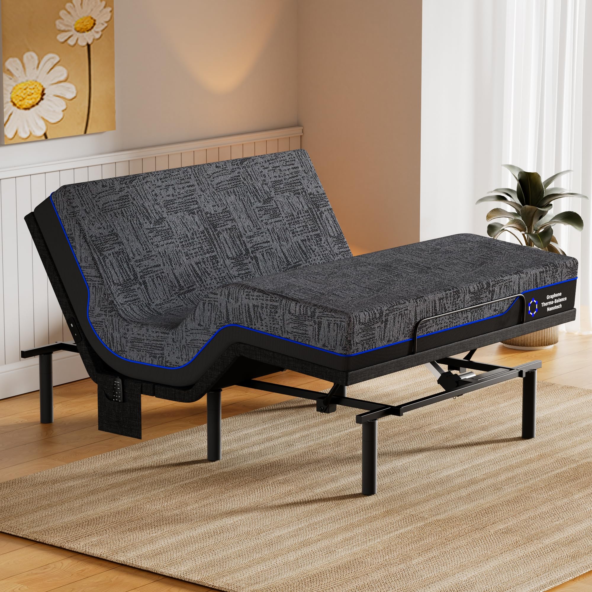 amada queen adjustable bed frame with head & foot incline & wireless remote, zero gravity, electric base with 4 leg height options, 4 usb ports and led night light