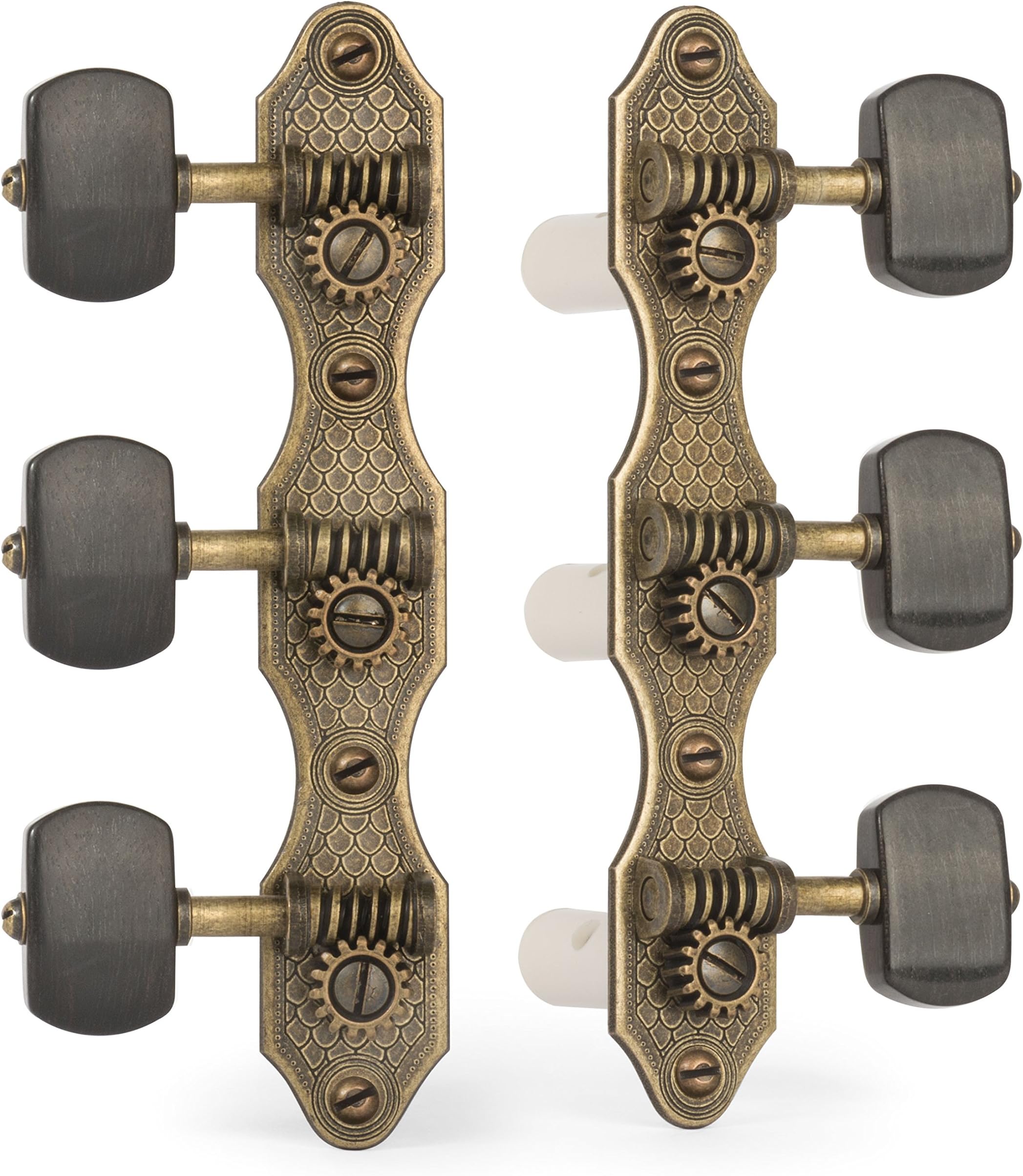 Golden Age Classical Guitar Tuners, Relic Brass with Ebony Knobs