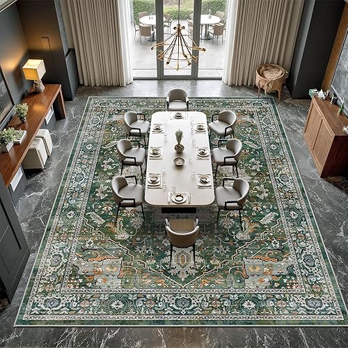 Miniatura 385 de Rugland Alfombras de área de 8 x 10, alfombra lavable resistente a las manchas, alfombras antideslizantes para sala de estar, alfombras tribales