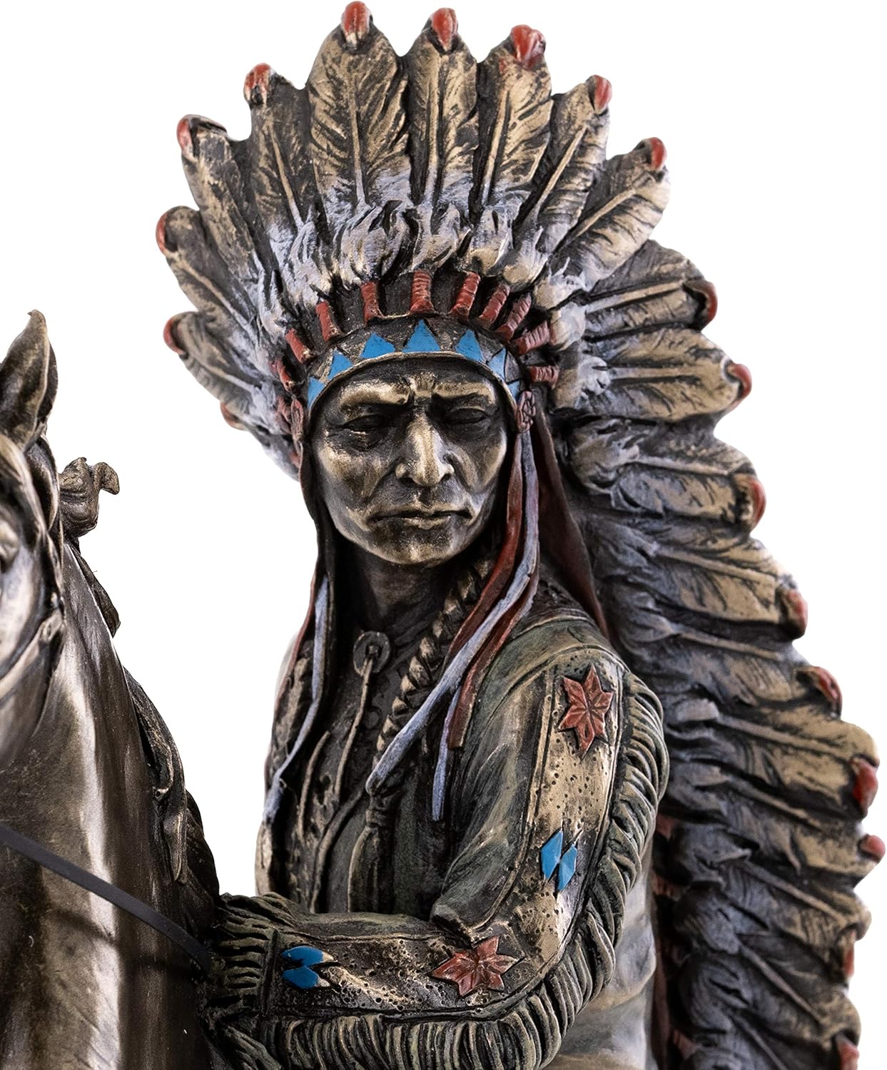 Top Collection Chief Sitting Bull on Horseback Statue - Native American Sculpture with Beautiful Headdress in Premium Cold Cast Bronze- 10.75-Inch Collectible Indigenous Warrior Figurine