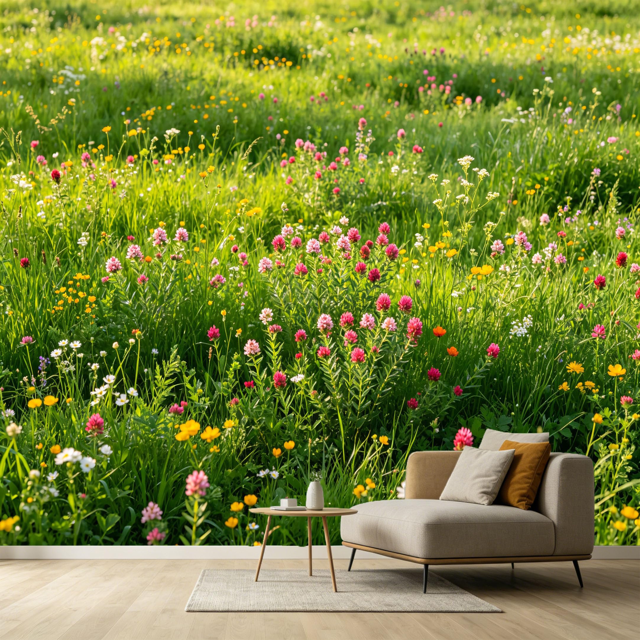 Custom Size Wall Murals Botanical Wildflowers Meadow Landscape Watercolor Printed Design SelfAdhesive Wall Fabric Removable Large Wallpaper Photo for Living Room