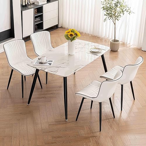 Miniatura 2 de Kidol & Shellder Juego de 2 sillas de comedor blancas, tapizadas de piel sintética, modernas de mediados de siglo, sillas de cocina y comedor con