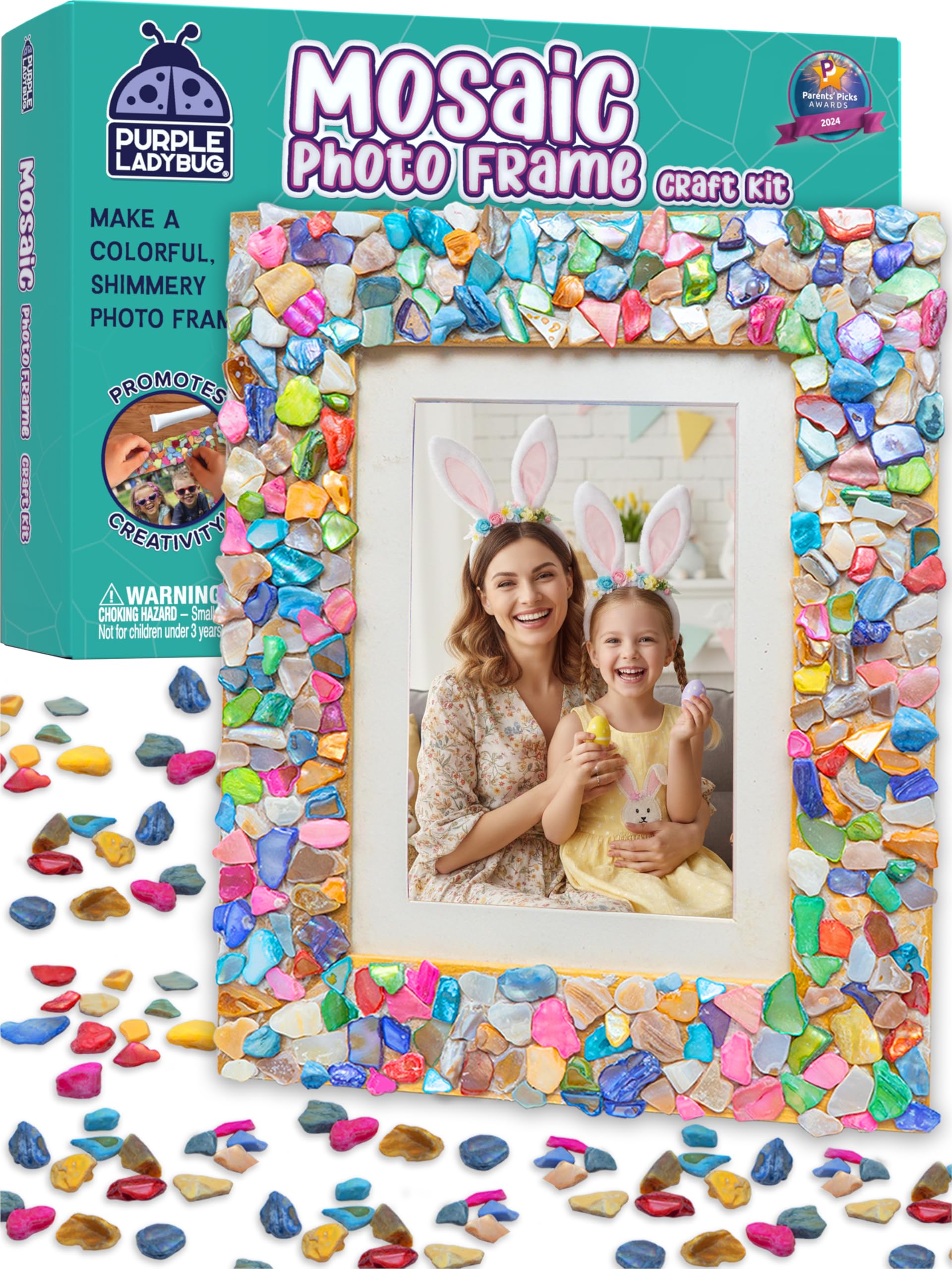 PURPLE LADYBUG Decorate Your Own Mosaic Photo Frame Craft Kits for Kids Age 6+ - 7 Year Old Girl Gifts, Birthday Gifts for 10 Year Olds Girls, DIY Arts and Crafts Activity for Kids Ages 6-10