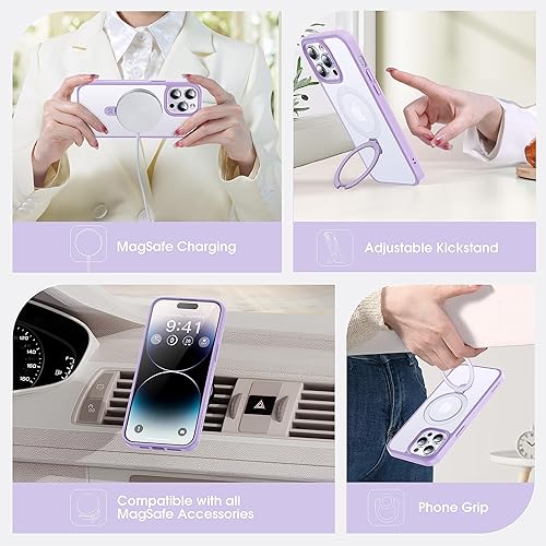 Miniatura 4 de CASEKOO Funda para iPhone 14 Pro con soporte de anillo magnético protección militar contra caídas compatible con MagSafe a prueba de golpes,