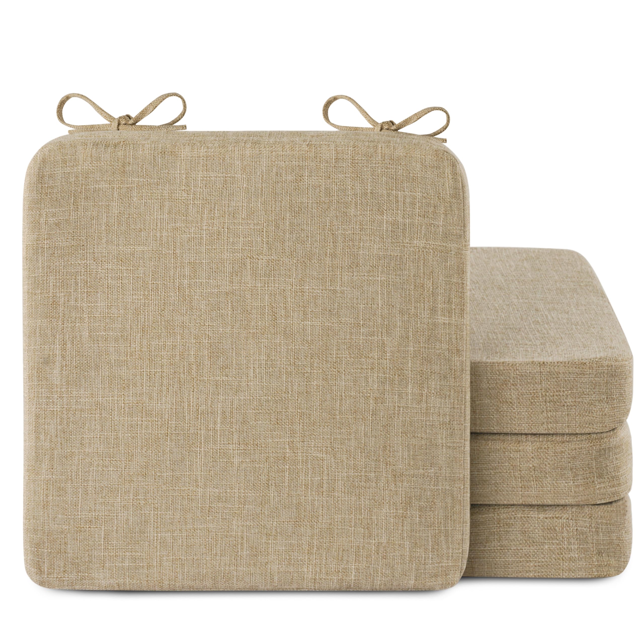 addgrace square chair cushions for dining chairs 4 pack non slip seat cushions for kitchen chairs indoor thick dining room chair pads with ties and removable cover 16'' x 16'' x 2'' (4, beige)