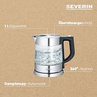 Severin WK 3468 üveg vízforraló fekete rozsdamentes acél 2