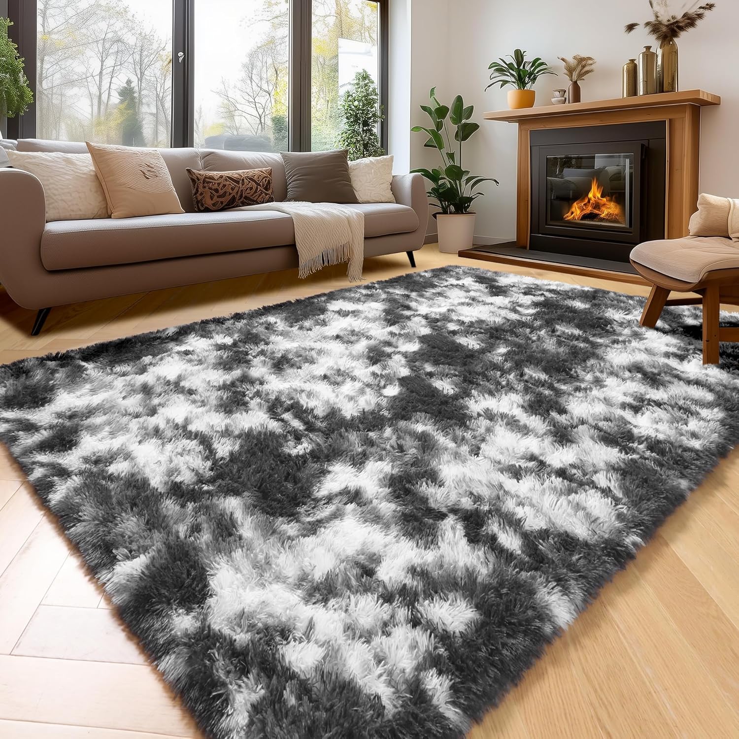 Amazon.com: Amdrebio Black White Grey Rugs for Living Room Bedroom ...