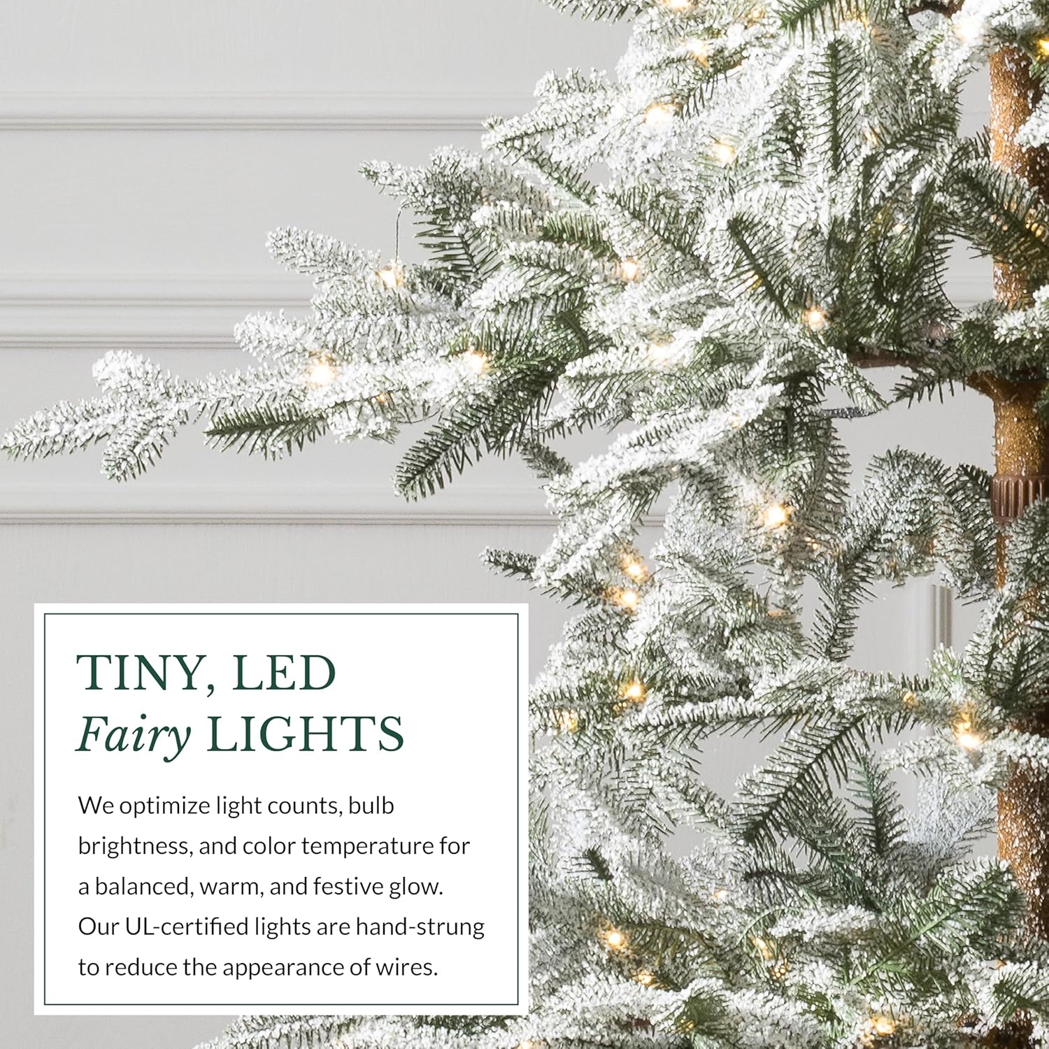 Close-up image of the tiny LED Fairy Lights on the tree branches.