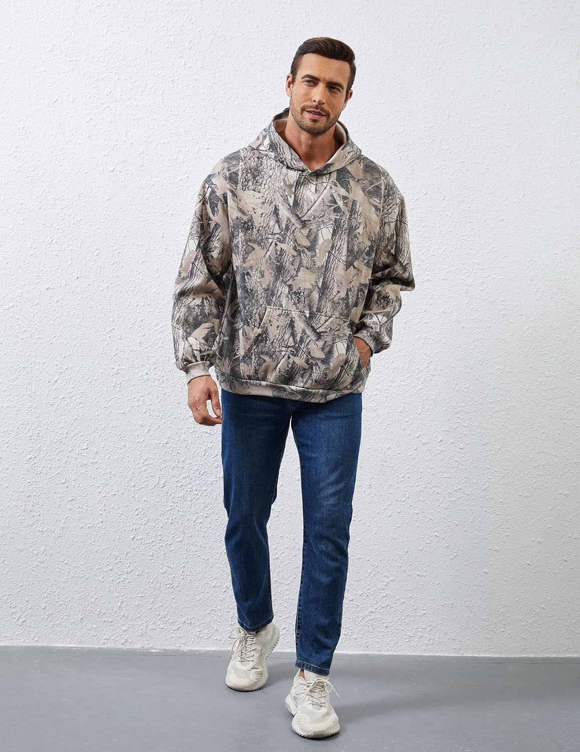 Mens Camo Hoodies Maple Leaf Print Oversized Hooded Sweatshirt Fleece Pullover Sweatshirts Long Sleeve with Pocket - Image 5