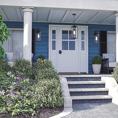 Miniatura 8 de Lámpara colgante para exteriores de 17 pulgadas, lámpara colgante para porche delantero, luz colgante de metal y vidrio para exteriores, lámpara