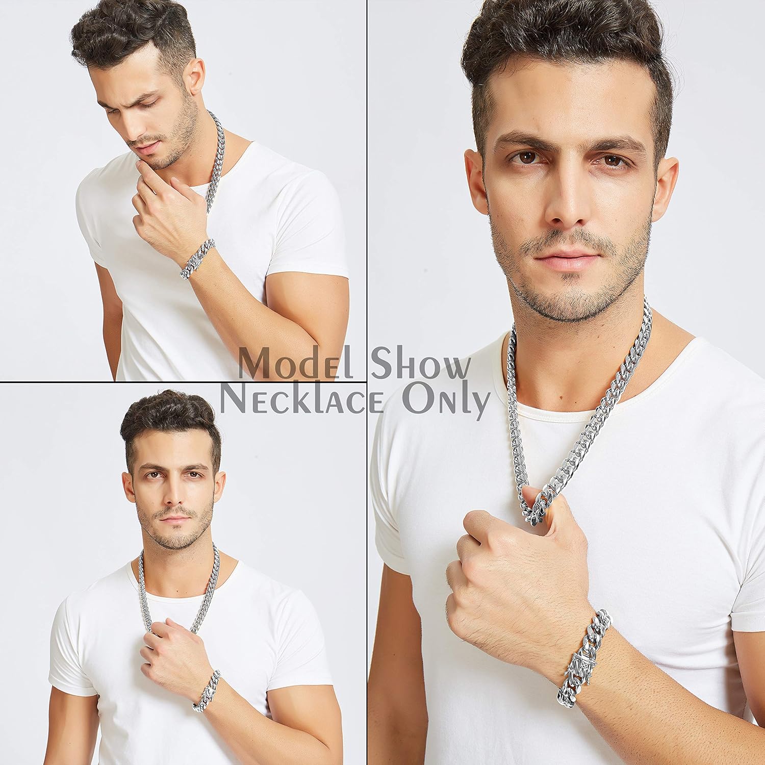 Jewelry Kingdom 1 Mens Necklace or Bracelet, Cuban Link Chain, Big and Heavy Miami Chain 15MM, High Polishing Stainless Steel Curb Chain Choker for Boys and Bikers 8-30inches - Image 4