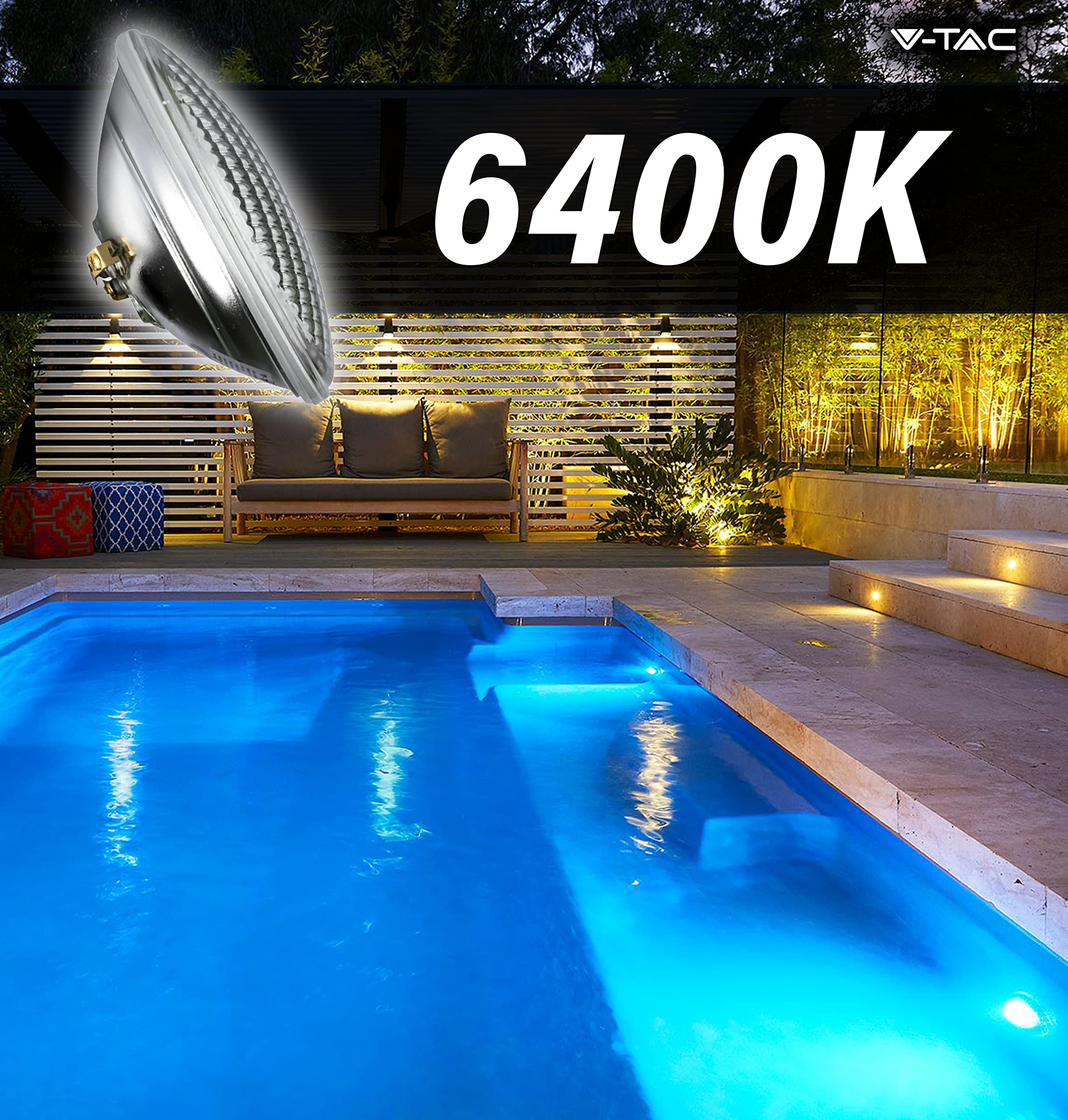 V-TAC Lampada Led da Piscina PAR56 - Lampada 18W in Vetro Antiurto per Illuminazione Piscine e Fontane - Luce Subacquea - Risparmio Energetico - IP68 - Luce Fredda