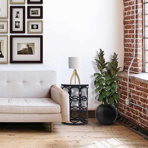 Miniatura 2 de Mesa auxiliar redonda de metal, mesa auxiliar negra con parte superior de cristal, mesa auxiliar para dormitorio, sala de estar, oficina