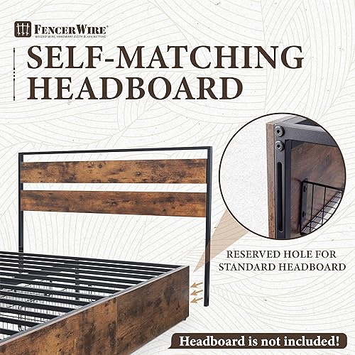 Miniatura 4 de Fencer Wire Base de cama de almacenamiento industrial con 4 cajones, base de colchón con soporte de listones de metal, marco de cama de plataforma