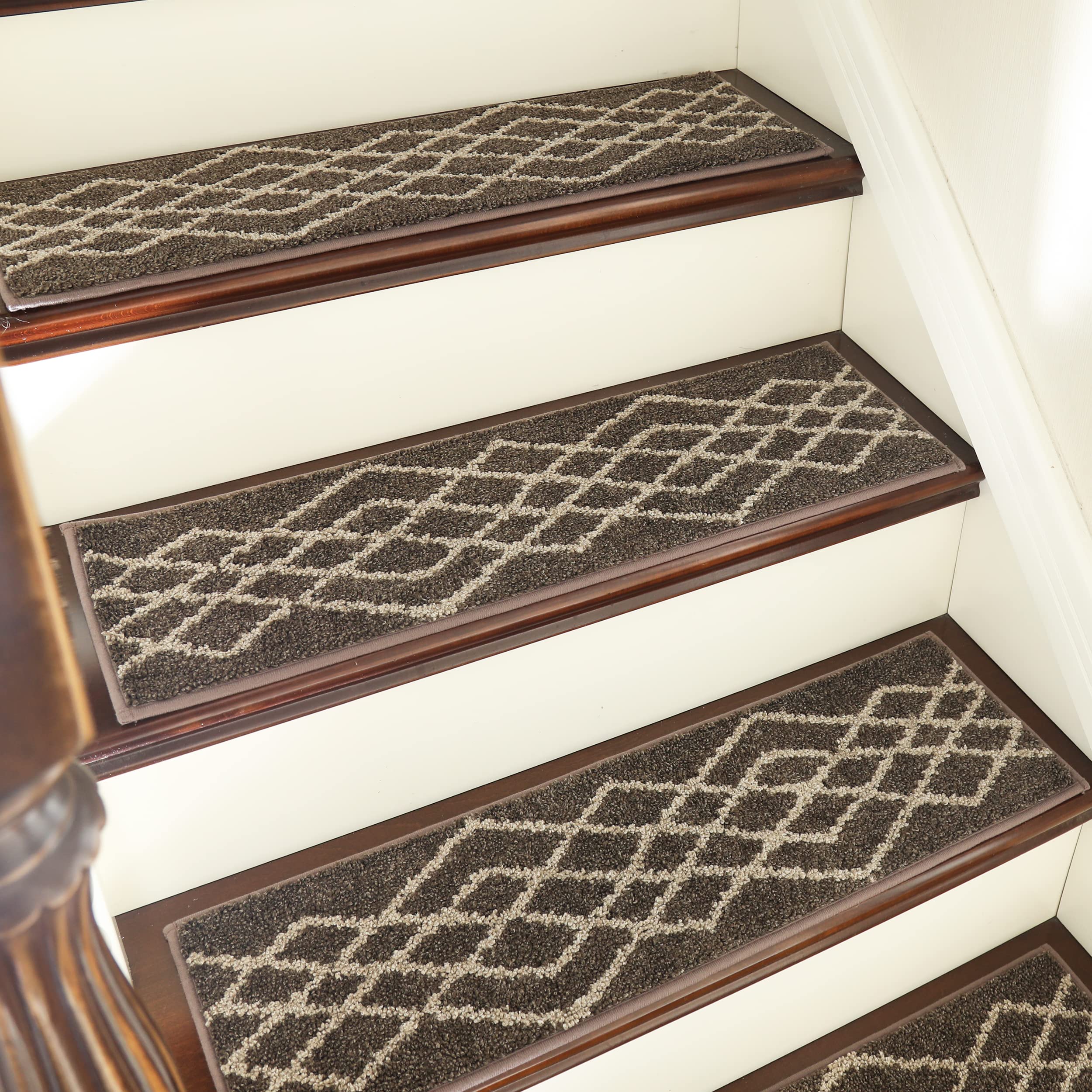 COSY HOMEERSoft Stair Treads 15pcs Non-Slip Carpet Mat 28inX9in Indoor Stair Runners for Wooden Steps,Stair Rugs for Kids and Dogs, 100% Polyester TPE Backing Brown,RhombusGlobal Recycled StandardOEKO-TEX STANDARD 100Global Recycled StandardGlobal Recycled Standard