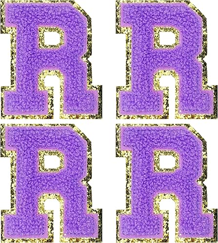 Miniatura 136 de Jongdari Letras termo-adhesivas de felpilla para ropa, parches de letras del alfabeto con brillantina para coser, con adhesivo planchado, 4