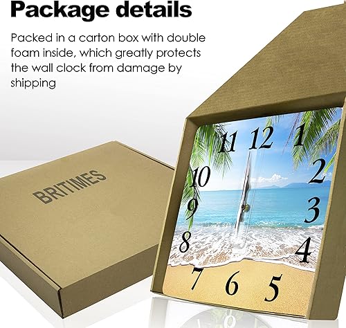 Miniatura 5 de Britimes Reloj de pared cuadrado silencioso sin tictac, funciona con pilas, 12 pulgadas, Palm Tropical Beach Summer Tree Decoración del hogar para