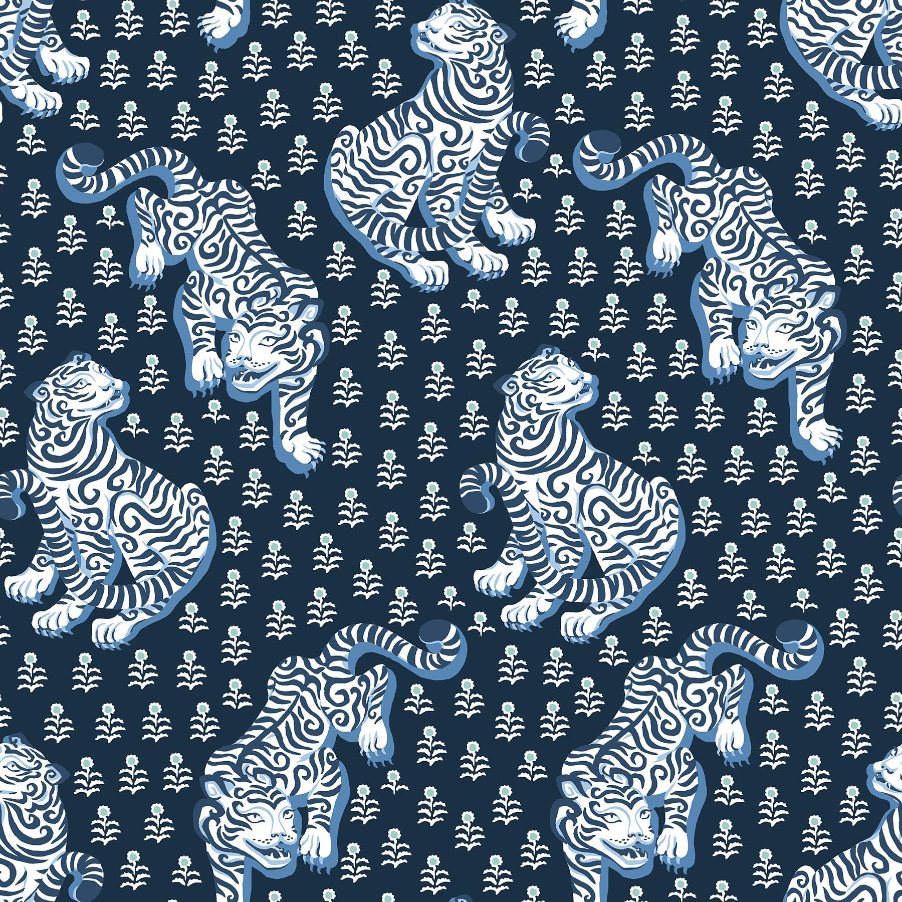 x Printfresh Navy Tiger Queen Peel and Stick Wallpaper, Removable Wallpaper, 20.5 in x 18 ft
