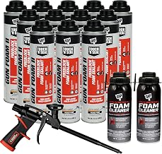 Touch N Seal Gun Foam II Fire Blocking Polyurethane Gun Foam Spray Sealant Kit - 12/24oz Cans, 2/12oz Cans Zero FOC Polyurethane Foam Cleaner, and 1 - Reusable Applicator Gun