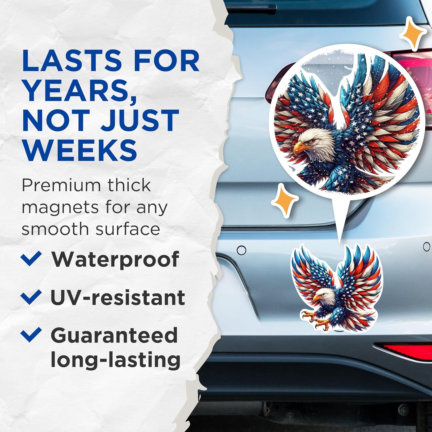 (2 Pack) Patriotic USA Flag Bald Eagle Screaming Eagle Magnets - USA Flag Magnets - 5 Inches On Longest Side - Premium Magnet - for Cars, Refrigerators, Toolboxes - Made in USA - MAG2119 image 4