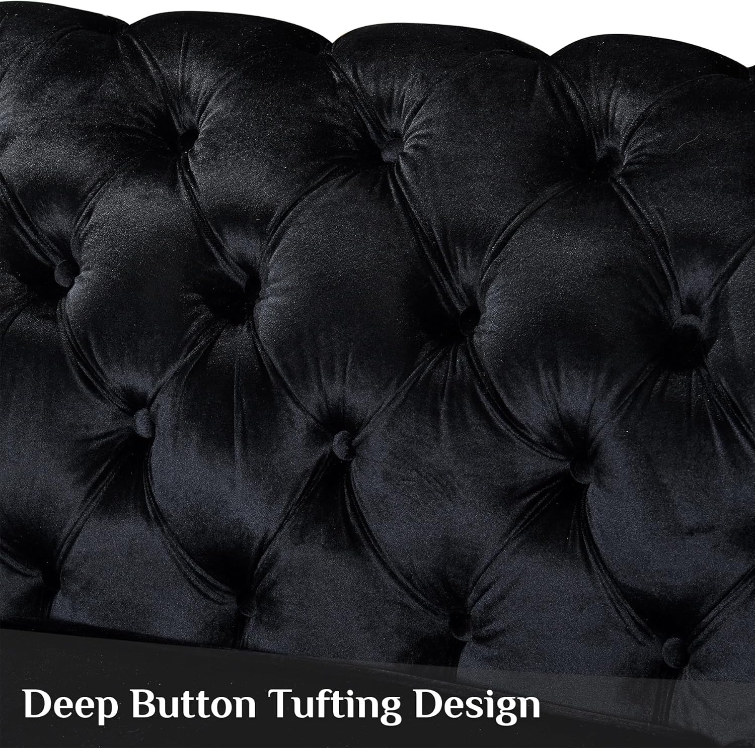 Luxury Velvet Chesterfield Sofa for Living Room, 62.2" Comfy Mid Century Modern Victorian Curved Loveseat Couch Deep Seat Couches Tufted Sofas with Gold Legs for Apartment, Black