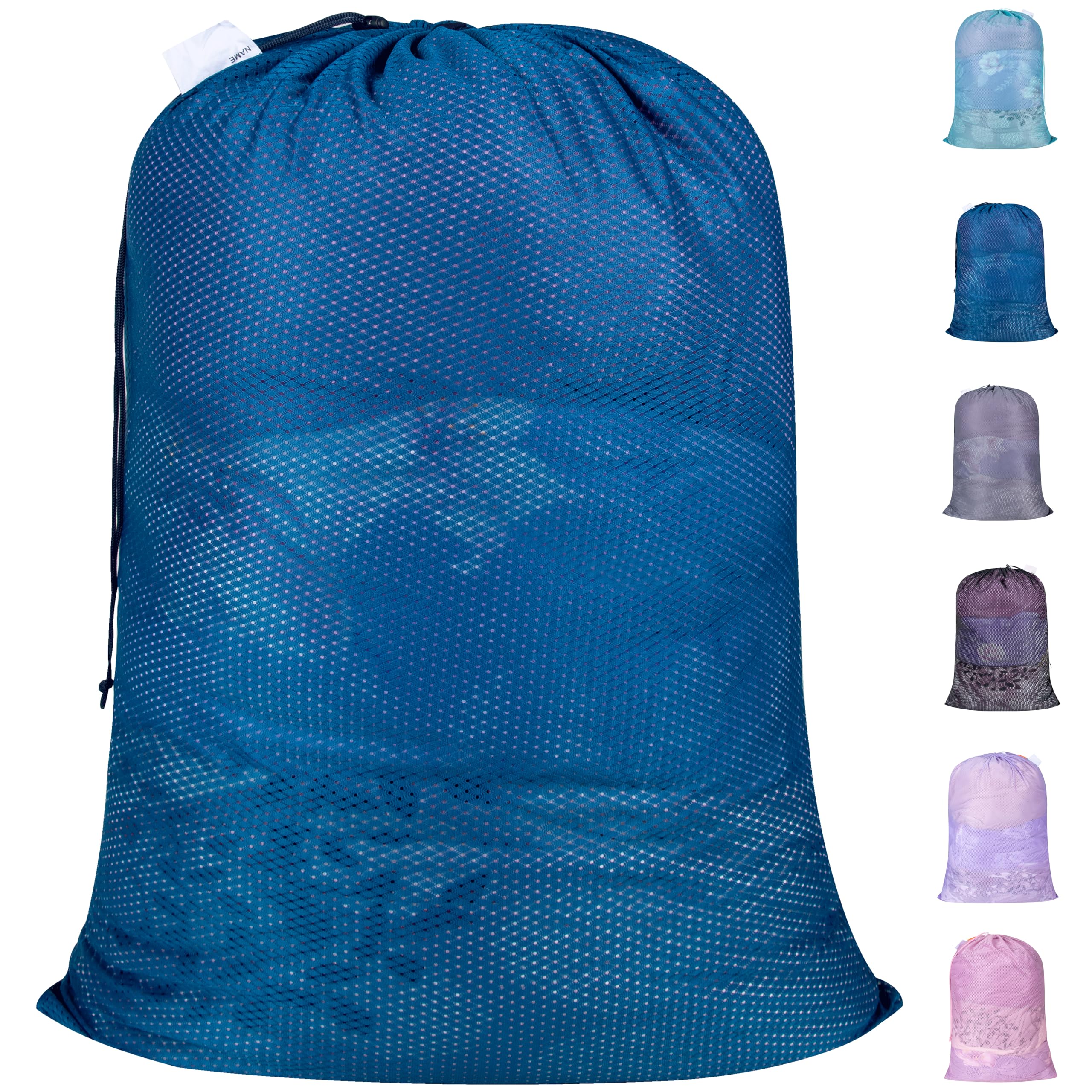 Polecasa Robuster, bleifreier Netz-Wäschesack in Diamantform, 61 x 91,4 cm, stabiler großer Kordelzugbeutel mit Namensschild. Ideal maschinenwaschbarer Wäschesack für Uni, Wohnheim, Wohnung, Blau