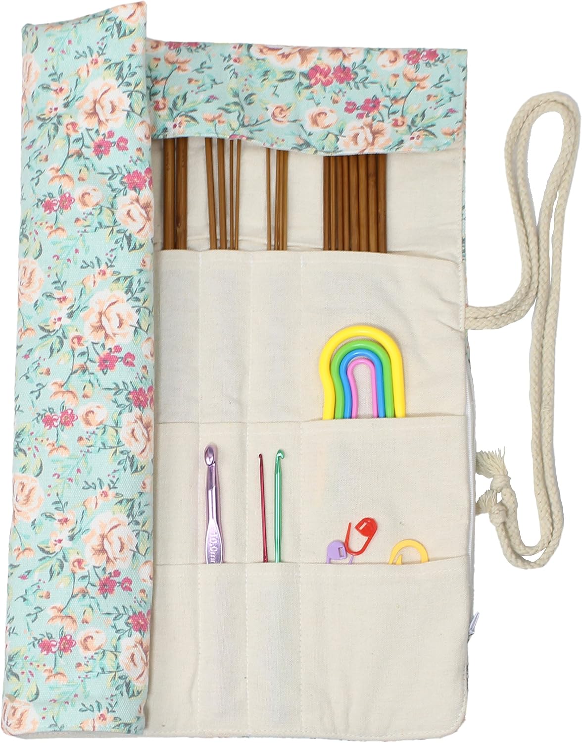 Knitting Needles Holder Case Rolling Organizer for Crochet Hooks Accessories (Sweet Floral)