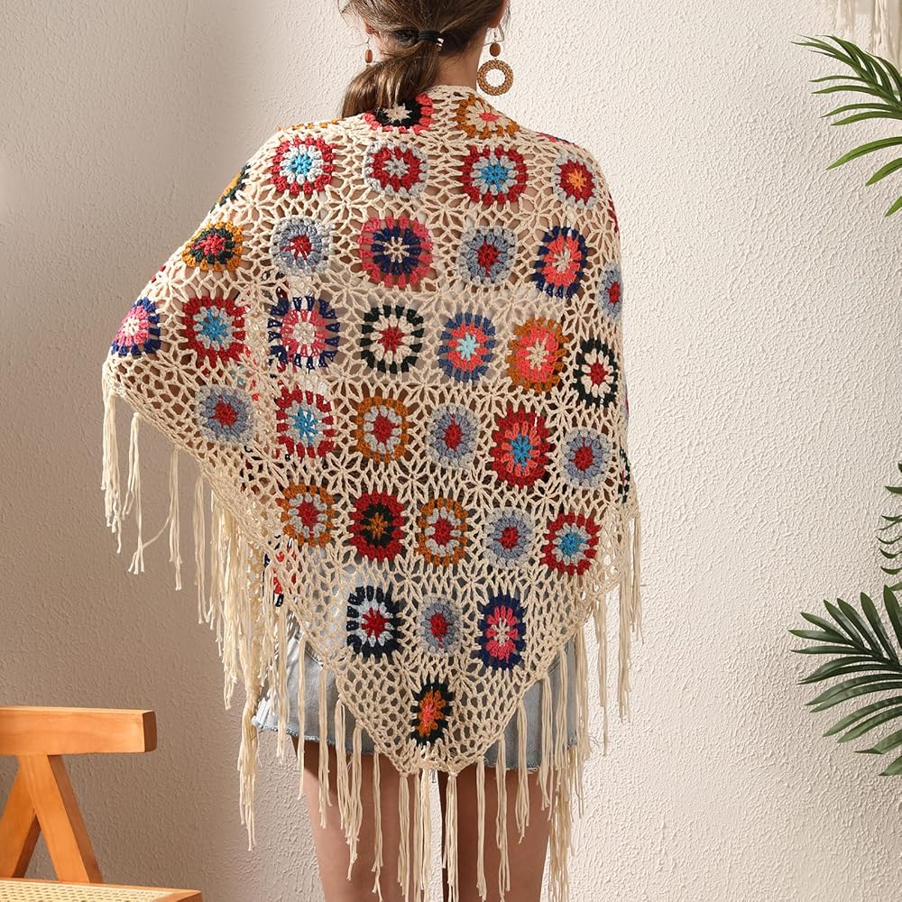 Amazon.com: SMDPPWDBB 67x28in Handmade Crochet Fringed Poncho Cape