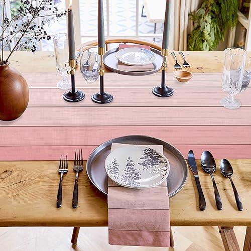 Miniatura 45 de Camino de mesa de algodón y lino estilo granja rústico retro, textura de madera de granero, color degradado marrón y gris, antideslizante,