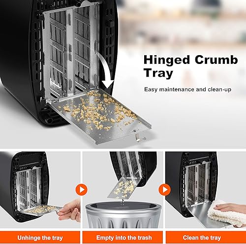 Miniatura 7 de Willz Tostadora de 2 rebanadas, ranura extra ancha con 6 niveles de tostado, tostadora pequeña para pan, bandeja de migas extraíble, apagado