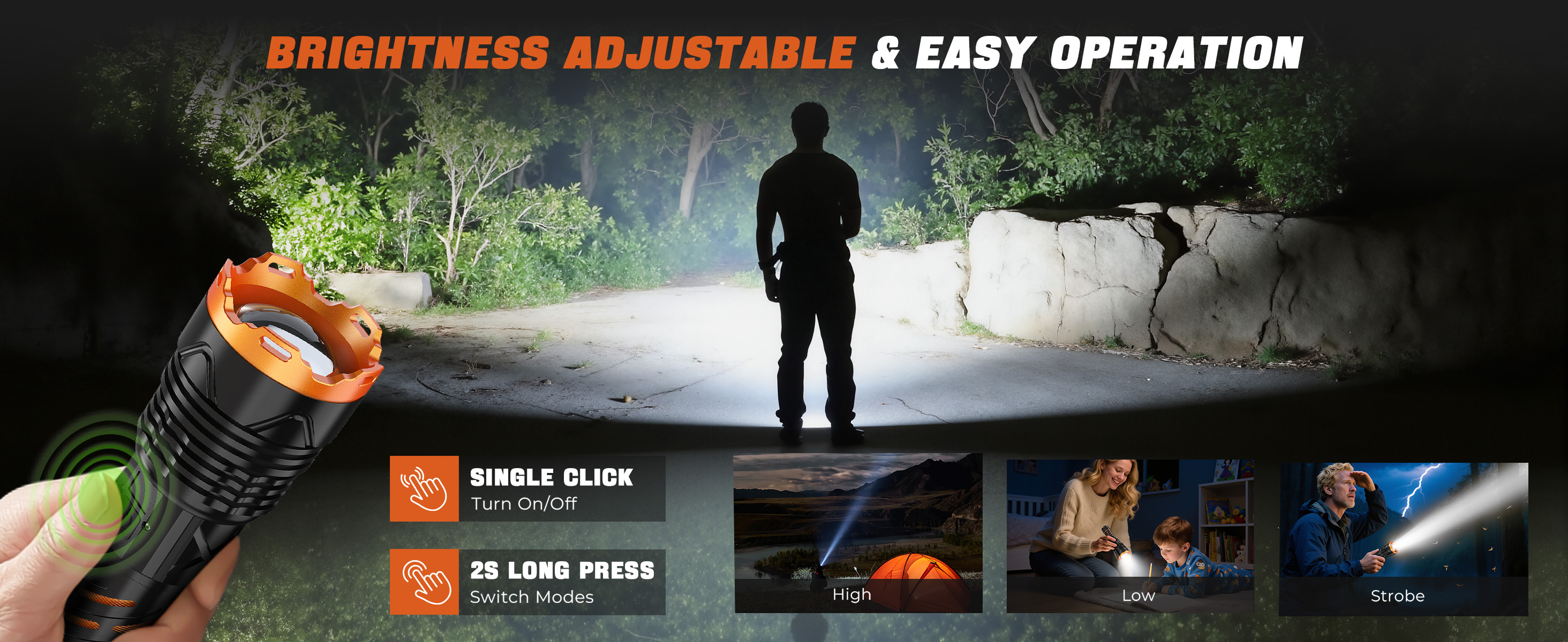 Image of Super Bright Flashlight High Lumens 100000 Rechargeable, Powerful Strong 50W LED, Long Lasting 15 Hours, Quick USB C Charge, Improved Single Click Design 3-Mode, LCD Display & Output, for Hiking Home